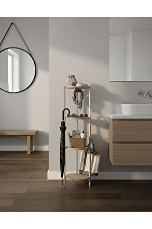 Dekoratif 4 katlı Raflık, Çiçeklik, Köşe Rafi, Sehpa Çok Amaçlı Raf -Gri Ceviz-