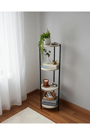 Dekoratif 4 katlı Raflık, Çiçeklik, Köşe Rafi, Sehpa Çok Amaçlı Raf -Siyah Traverten-