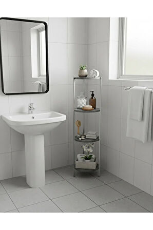 Dekoratif 4 katlı Raflık, Çiçeklik, Köşe Rafi, Sehpa Çok Amaçlı Raf -Gri Antrasit-