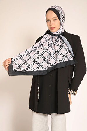 Akel Siyah Pudra Geometrik Desenli Şal – Zarif ve Modern Kombinlerin Vazgeçilmezi