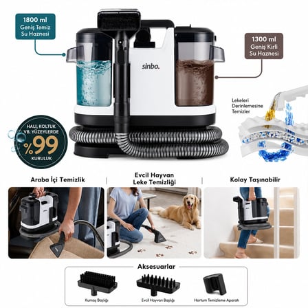 Koltuk Halı Yıkama Makine 500W Güç Xl Su Haznesi 1.5Mt Hortum Scc-7605