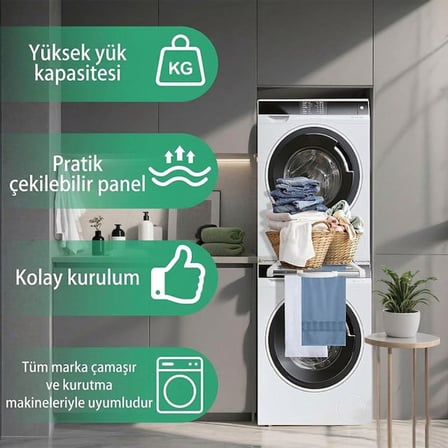 Çamaşır Makinesi Ve Kurutucu İstifleme Seti Askılıklı