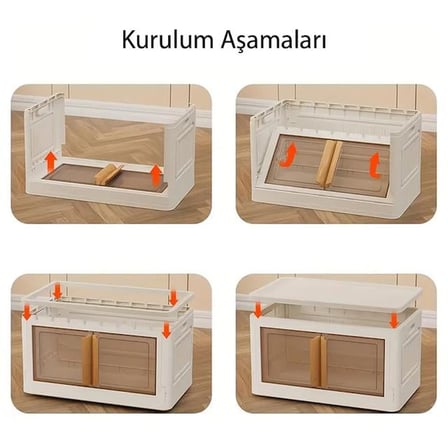 Sn-25883 72L Katlanabilir Plastik Saklama Kutusu Renkli Kapaklı Tekerlekli 40X64X37Cm