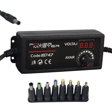 Pm-18747 Dijital Ekranlı 12 Volt - 24 Volt / 5 Amper Çok Uçlu Ayarlı Kademeli Adaptör