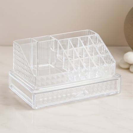 AKLLIBYİ98 Tek Çekmeceli 16 Bölmeli Şeffaf Makyaj ve Takı Organizeri 23.3x13.5x11.5 cm HMNG98