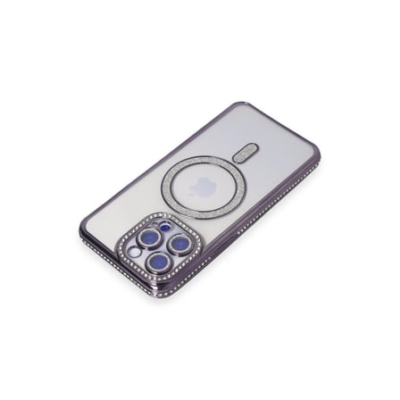 AKLLIBYİ98 Apple Uyumlu İphone 15 Pro Max Kılıf Joke Simli Magneticsafe Kılıf - Derin Mor HMNG98