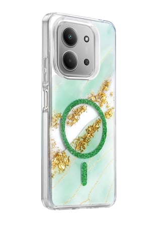 AKLLIBYİ98 Onegif Xiaomi Redmi 15C 4G Lotus Simli Magsafe Kapak - Yeşil HMNG98