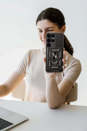AKLLIBYİ98 Samsung Galaxy S25 Ultra Kılıf Pars Lens Yüzüklü Silikon - Siyah HMNG98