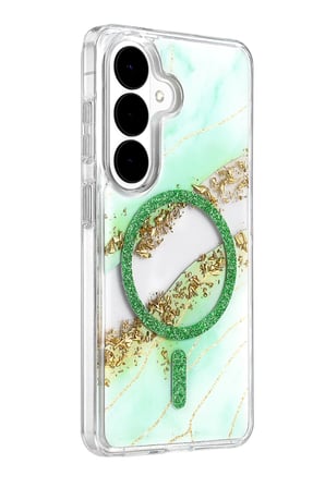 AKLLIBYİ98 Onegif Samsung Galaxy S26 Lotus Simli Magsafe Kapak - Yeşil HMNG98