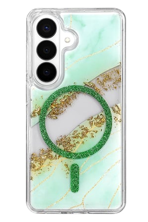 AKLLIBYİ98 Onegif Samsung Galaxy S26 Lotus Simli Magsafe Kapak - Yeşil HMNG98