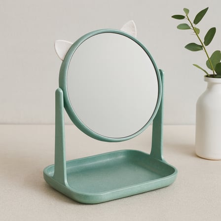 AKLLIBYİ98 Yuvarlak 15 cm Plastik Makyaj Aynası (Kulaklı, Sepetli) HMNG98