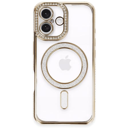 AKLLIBYİ98 Apple İphone 16 Kılıf Joke Simli Magneticsafe Kılıf - Gold HMNG98