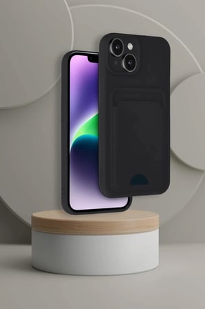 AKLLIBYİ98 Apple iPhone 14 Kılıf Kelvin Kartvizitli Silikon - Siyah HMNG98