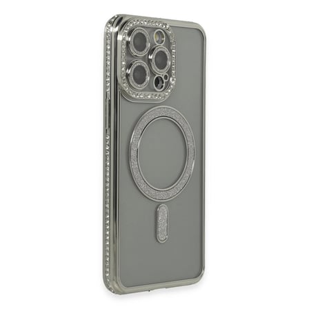 AKLLIBYİ98 Apple İphone 15 Pro Kılıf Joke Simli Magneticsafe Kılıf - Gri HMNG98