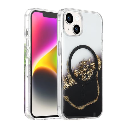 AKLLIBYİ98 Onegif Apple Uyumlu İphone 15 Lotus Simli Magsafe Kapak - Siyah HMNG98