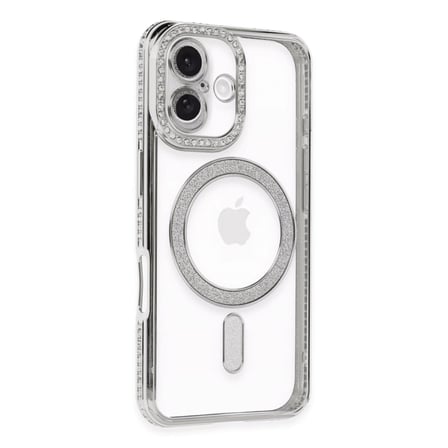 AKLLIBYİ98 Apple İphone 16 Kılıf Joke Simli Magneticsafe Kılıf - Gümüş HMNG98