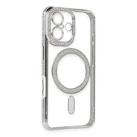 AKLLIBYİ98 Apple İphone 16 Kılıf Joke Simli Magneticsafe Kılıf - Gümüş HMNG98