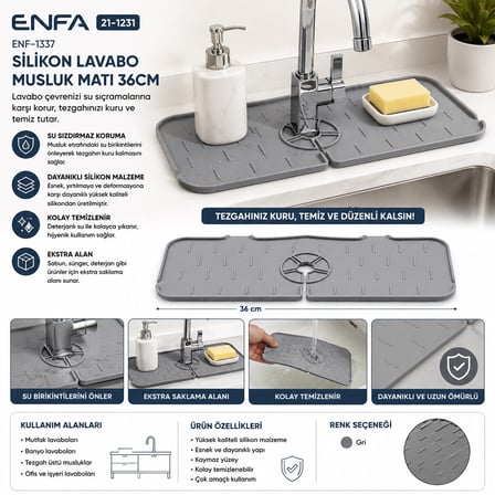 AKLLIBYİ98 Silikon Lavabo Musluk Matı 36CM HMNG98