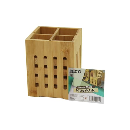 AKLLIBYİ98 4 Bölmeli Büyük - Pencereli KARE=11X11CM Ahşap Bambu Kaşıklık Organizer HMNG98