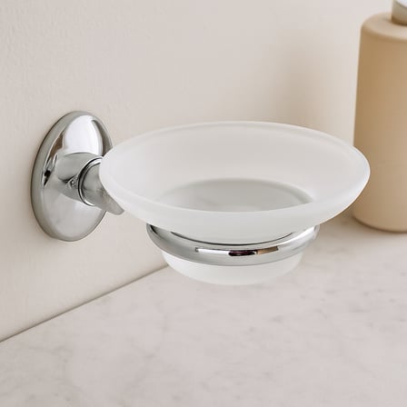 AKLLIBYİ98 Banyo Katı Sabunluk - Plastik, Krom Metal Tutacaklı HMNG98