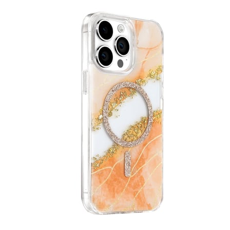 AKLLIBYİ98 Onegif Apple İphone 14 Pro Max Lotus Simli Magsafe Kapak - Turuncu HMNG98