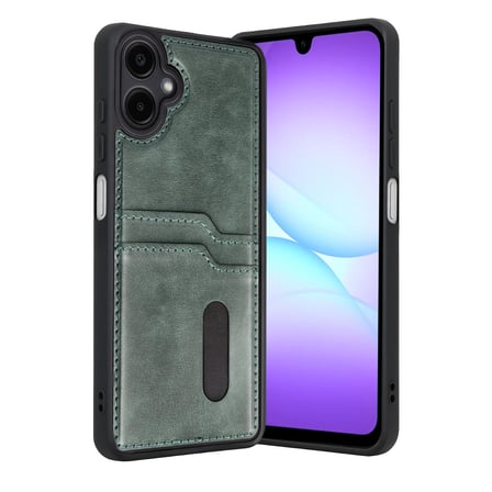 AKLLIBYİ98 Samsung Uyumlu Galaxy A07 4g Sara Kartvizitli Deri Kılıf - Yeşil HMNG98