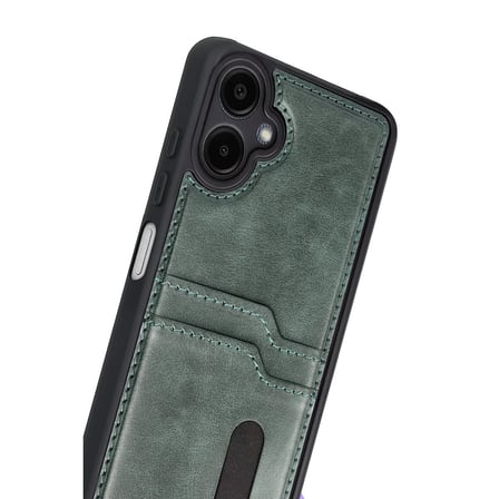 AKLLIBYİ98 Samsung Uyumlu Galaxy A07 4g Sara Kartvizitli Deri Kılıf - Yeşil HMNG98