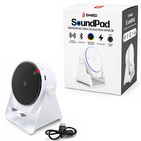 AKLLIBYİ98 SOUNDPAD 5IN1 - 5W - 2000mAh TEMAS İLE SES YÜKSELTME - TELEFON STAND - USB-C ŞARJ BEYAZ İNDİKSİYON SES YÜKSELTİCİ BLUETOOTH HOPARLÖR SPEAKER EKD-S11 HMNG98