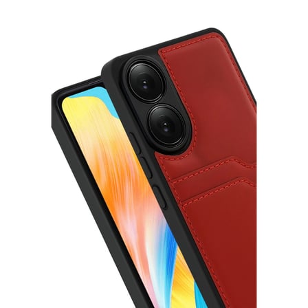 AKLLIBYİ98 Oppo A38 Sara Kartvizitli Deri Kılıf - Kırmızı HMNG98