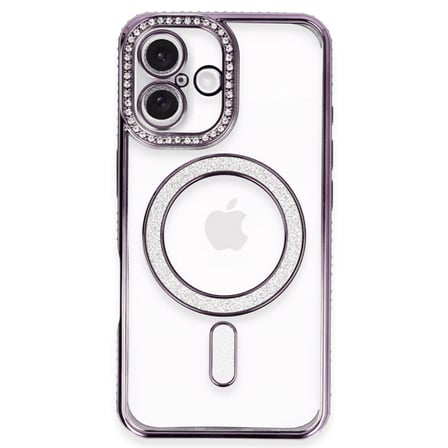 AKLLIBYİ98 Apple Uyumlu İphone 16 Kılıf Joke Simli Magneticsafe Kılıf - Derin Mor HMNG98