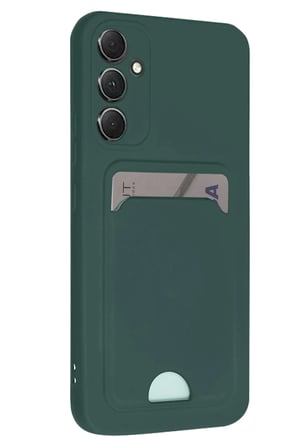 AKLLIBYİ98 Samsung Galaxy A16 5G Kılıf Kelvin Kartvizitli Silikon - Koyu Yeşil HMNG98