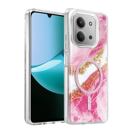 AKLLIBYİ98 Onegif Xiaomi Uyumlu Redmi 15c 4g Lotus Simli Magsafe Kapak - Pembe HMNG98