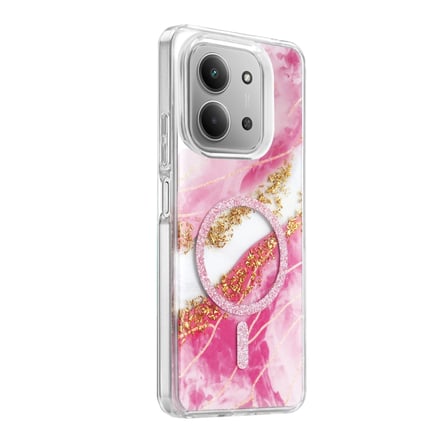 AKLLIBYİ98 Onegif Xiaomi Uyumlu Redmi 15c 4g Lotus Simli Magsafe Kapak - Pembe HMNG98