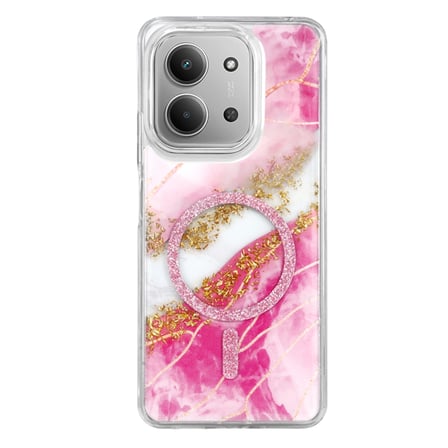 AKLLIBYİ98 Onegif Xiaomi Uyumlu Redmi 15c 4g Lotus Simli Magsafe Kapak - Pembe HMNG98