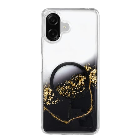 AKLLIBYİ98 Onegif Samsung Uyumlu Galaxy A07 4g Lotus Simli Magsafe Kapak - Siyah HMNG98
