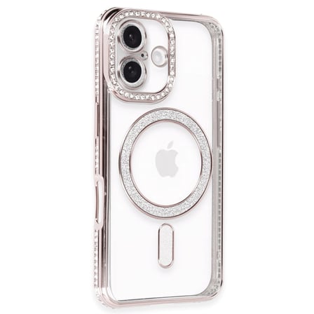 AKLLIBYİ98 Apple İphone 16 Plus Kılıf Joke Simli Magneticsafe Kılıf - Pembe HMNG98