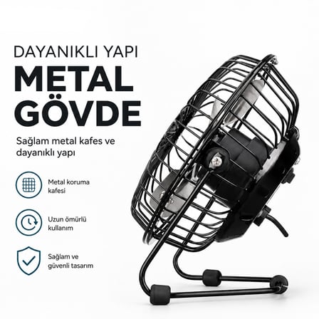 AKLLIBYİ98 Usb Şarjlı - Metal Gövde 14.5X7.5X15CM Mini Masaüstü Fan - Vantilatör EFN-482 HMNG98