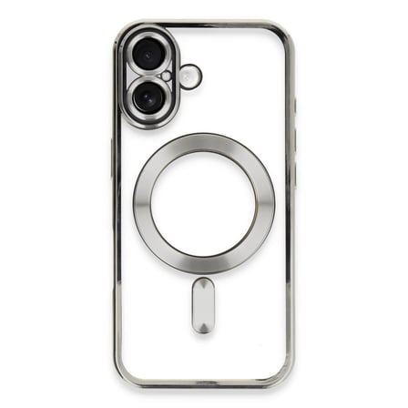 AKLLIBYİ98 Apple İphone 16 Kılıf Kross Magneticsafe Kapak - Gümüş HMNG98