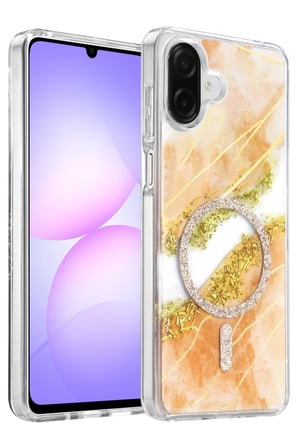 AKLLIBYİ98 Onegif Samsung Galaxy A07 4G Lotus Simli Magsafe Kapak - Turuncu HMNG98
