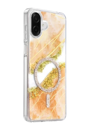 AKLLIBYİ98 Onegif Samsung Galaxy A07 4G Lotus Simli Magsafe Kapak - Turuncu HMNG98