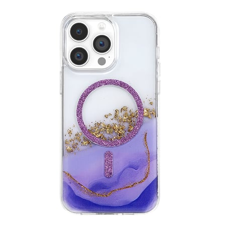AKLLIBYİ98 Onegif Apple Uyumlu İphone 14 Pro Max Lotus Simli Magsafe Kapak - Mor HMNG98