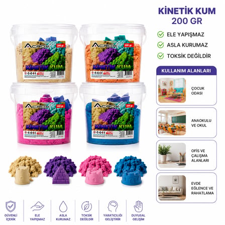 AKLLIBYİ98 Kinetik Kum Renkli - Ele Yapışmaz, Kurumaz 200 gr ( 1Adet) HMNG98