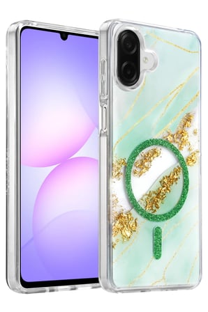 AKLLIBYİ98 Onegif Samsung Galaxy A07 4G Lotus Simli Magsafe Kapak - Yeşil HMNG98