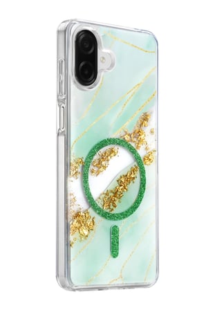 AKLLIBYİ98 Onegif Samsung Galaxy A07 4G Lotus Simli Magsafe Kapak - Yeşil HMNG98