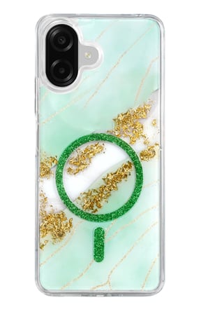 AKLLIBYİ98 Onegif Samsung Galaxy A07 4G Lotus Simli Magsafe Kapak - Yeşil HMNG98