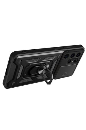 AKLLIBYİ98 Samsung Galaxy S24 Ultra Kılıf Pars Lens Yüzüklü Silikon - Siyah HMNG98