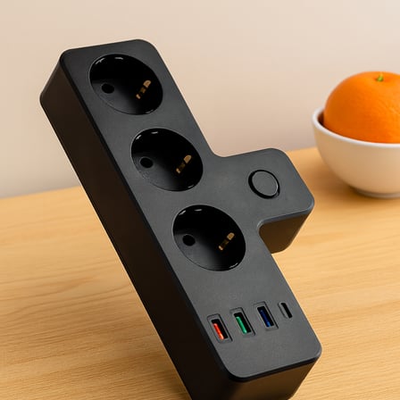 AKLLIBYİ98 Termal Korumalı Duvar Prizi - 3xPriz 3xUSB 1xType-C (Siyah) HMNG98