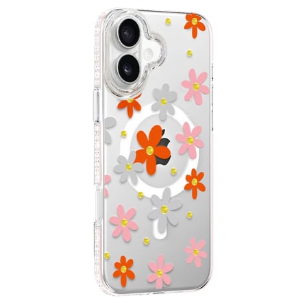 AKLLIBYİ98 Joko Apple İphone 16 Floral Magsafe Kapak - Turuncu HMNG98