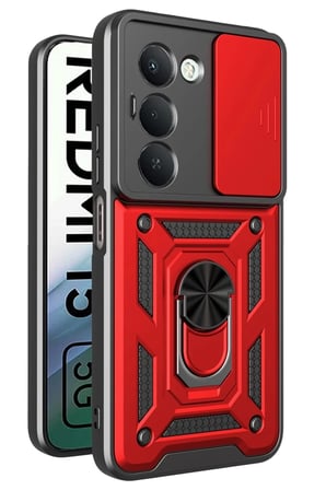 AKLLIBYİ98 Xiaomi Redmi 15 4G Pars Lens Yüzüklü Silikon - Kırmızı HMNG98