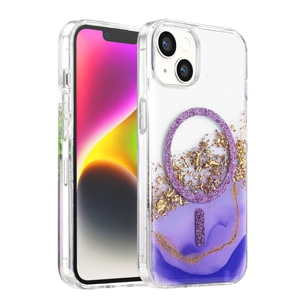 AKLLIBYİ98 Onegif Apple İphone 15 Lotus Simli Magsafe Kapak - Mor HMNG98